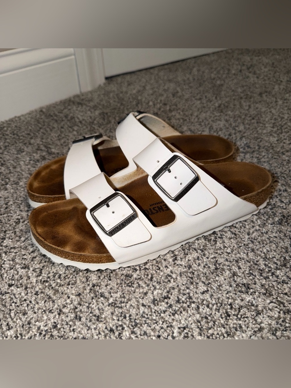 White Birkenstock arizona sandals